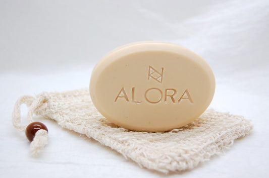 Alora Unscented Goat Milk Bar Soap. Natural Soap with soap saver bag